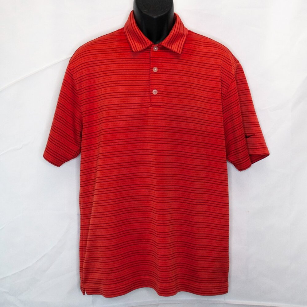 Nike Golf Fit Dry Polo Shirt Mens Medium M Orange Striped Short Sleeve Work E04